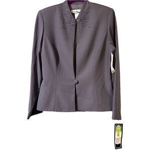 Karen Miller NEW YORK Formal Blazer Jacket Size 10 Gray Beaded Single Button NWT